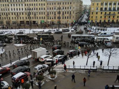 Перекрытая ОМОНом Сенная площадь, Санкт-Петербург, 31.01.21. Фото: "Эхо Москвы в Санкт-Петербурге"